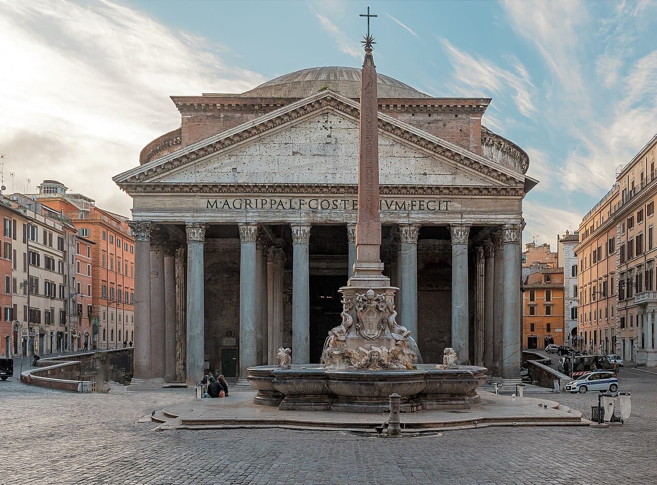 The columned portico of the ancient Pantheon in Rome